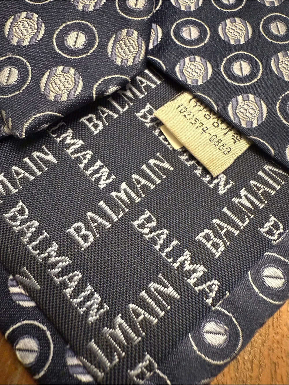 Balmain Paris Blue Silk Geometric Medallion Designer Tie Made In Italy